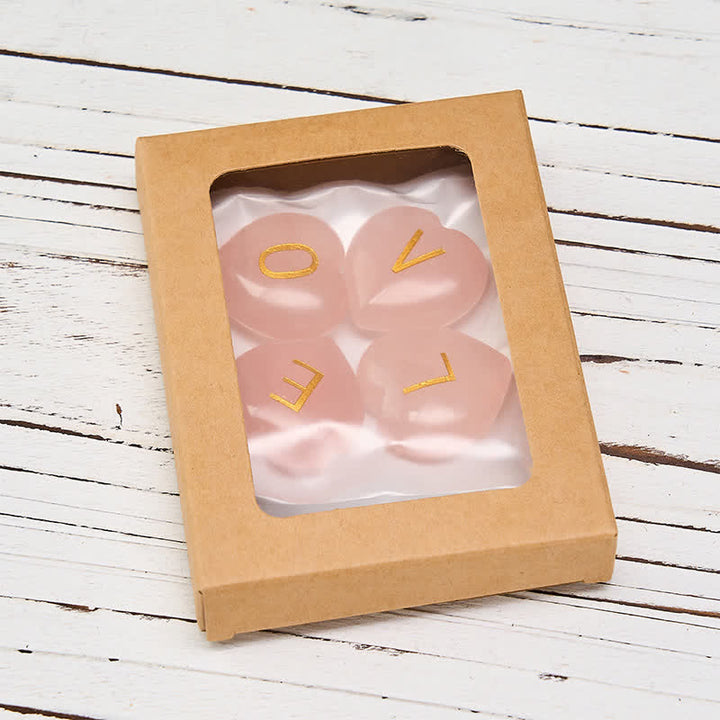 Buddha Stones 4Pcs Love & Comfort Heart Pattern Natural Rose Quartz Healing Crystal Stone Decor - image 4