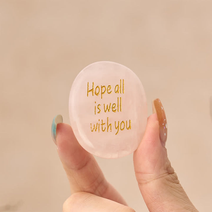 Buddha Stones Hope All Is Well With You Natural Rose Quartz Palm Stone Compassion Crystal Decor - image 1