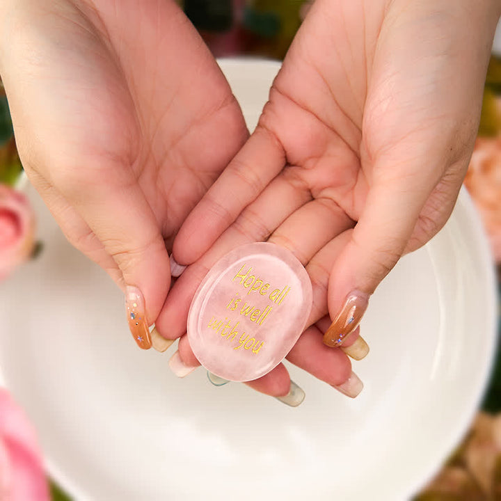 Buddha Stones Hope All Is Well With You Natural Rose Quartz Palm Stone Compassion Crystal Decor - image 3
