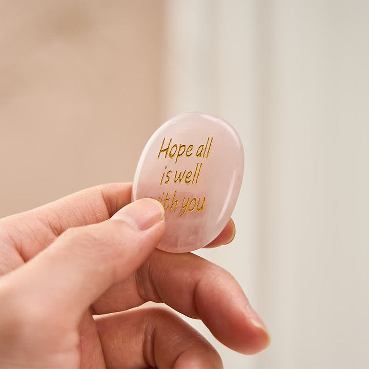 Buddha Stones Hope All Is Well With You Natural Rose Quartz Palm Stone Compassion Crystal Decor - Rose Quartz 3.5*4.5*0.7cm - image 0