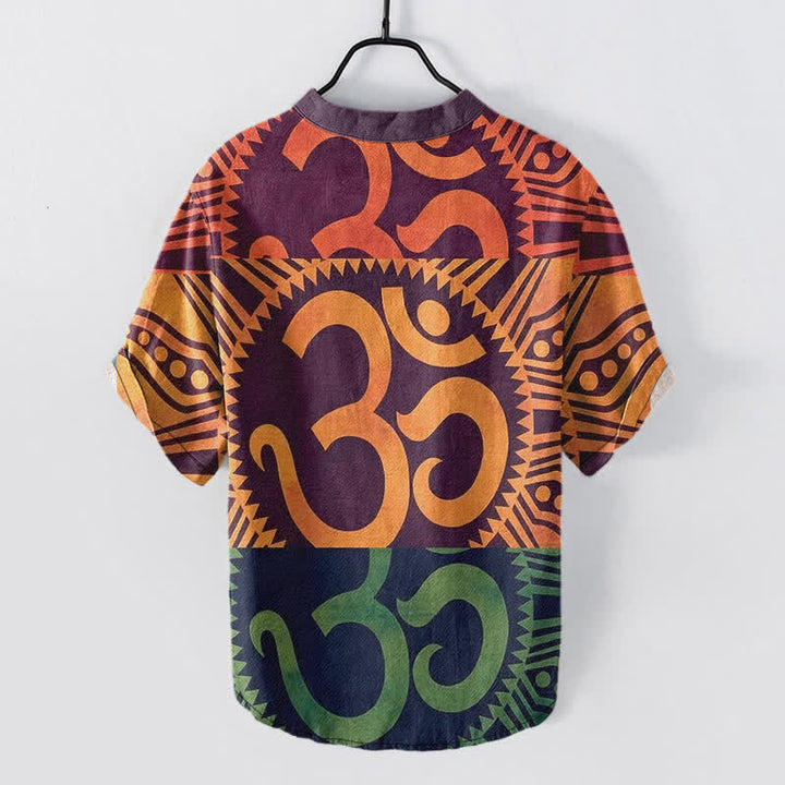 Buddha Stones Cotton Om Emblem Men's Short Sleeve Half Button Shirt - image 1