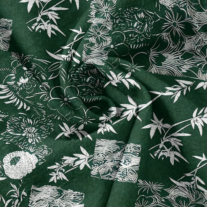 Buddha Stones Cotton Bamboo Plum Emblem Men's Short Sleeve Half Button Shirt - image 2