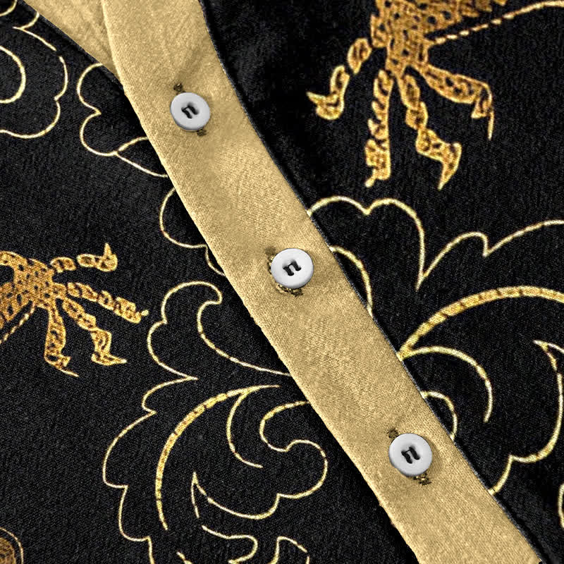 Buddha Stones Cotton Dragon Cloud Emblem Men's Short Sleeve Half Button Shirt - image 3