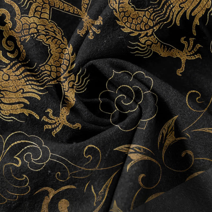 Buddha Stones Cotton Dragon Cloud Emblem Men's Short Sleeve Half Button Shirt - image 4