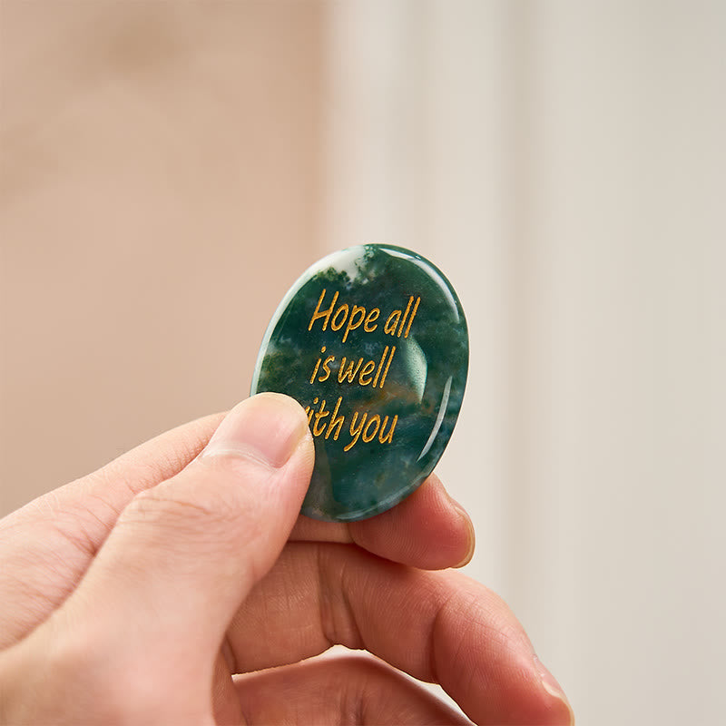 Buddha Stones Hope All Is Well With You Natural Moss Agate Palm Stone Growth Crystal Decor - Natural Agate(Color May Vary) 3.5*4.5*0.7cm - image 0