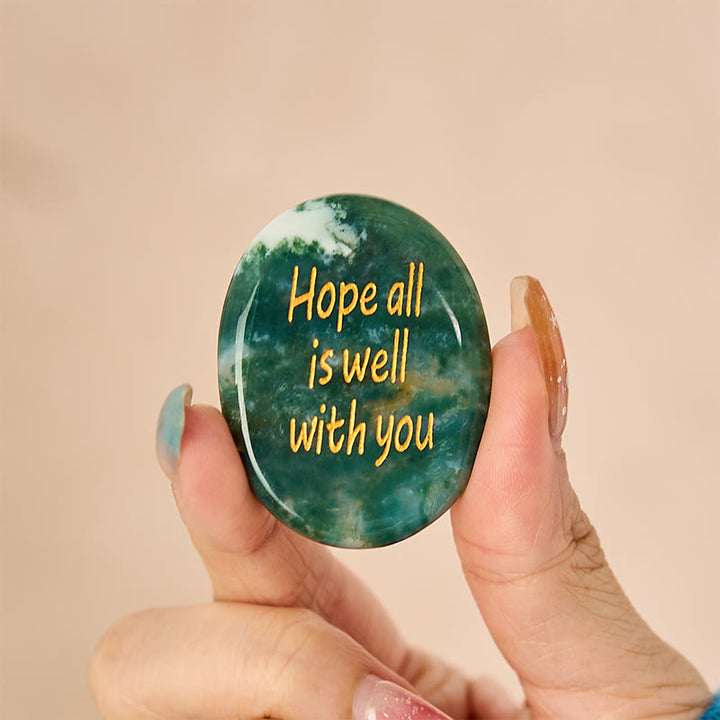 Buddha Stones Hope All Is Well With You Natural Moss Agate Palm Stone Growth Crystal Decor - image 1