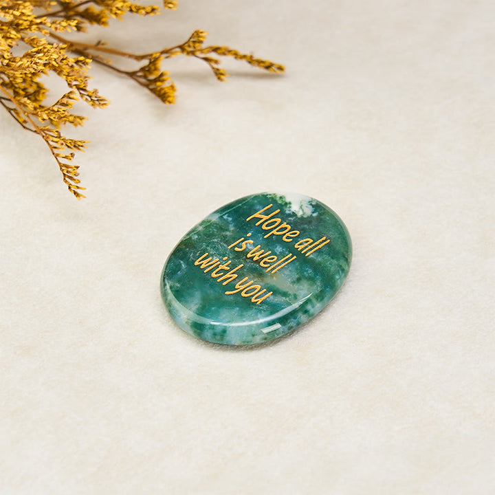 Buddha Stones Hope All Is Well With You Natural Moss Agate Palm Stone Growth Crystal Decor - image 5