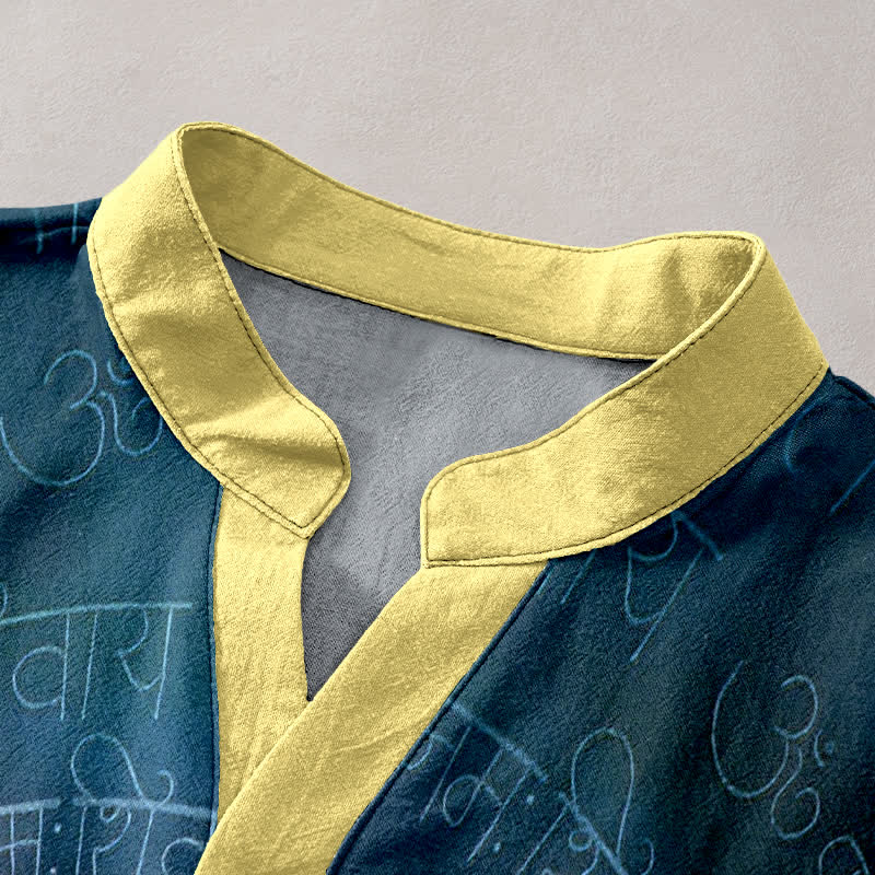 Buddha Stones Cotton Om Mantra Emblem Men's Short Sleeve Half Button Shirt - image 2