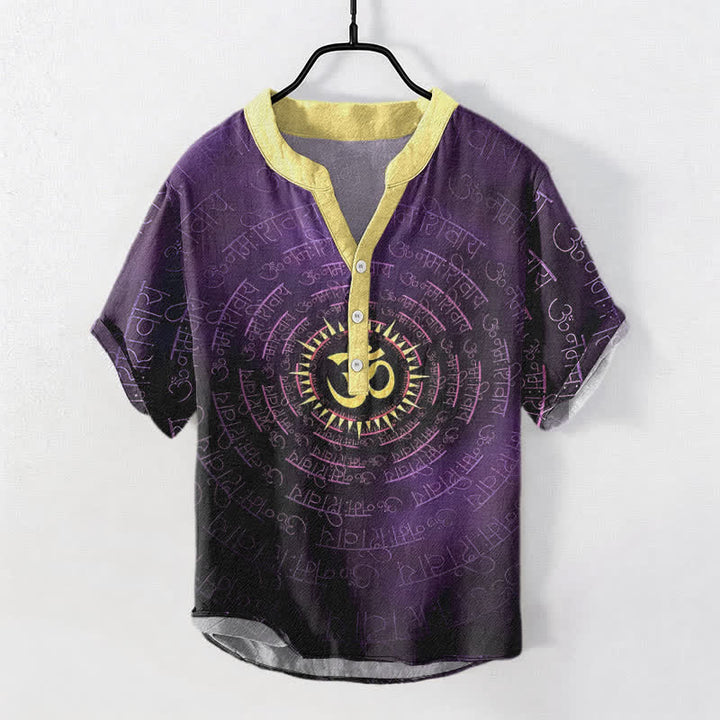 Buddha Stones Cotton Om Mantra Emblem Men's Short Sleeve Half Button Shirt - DarkViolet - US/UK/AU50，EU60 (5XL) - image 7