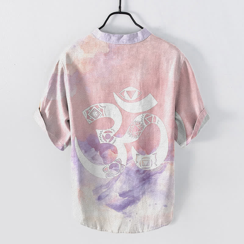 Buddha Stones Cotton Om Chakra Emblem Men's Short Sleeve Half Button Shirt - image 6