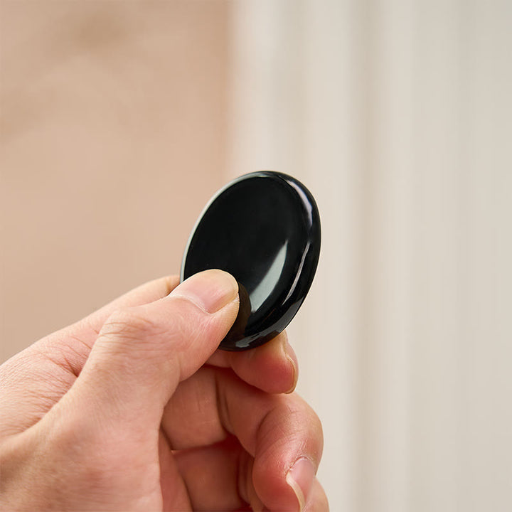 Buddha Stones Protection & Grounding Natural Small Black Obsidian Worry Stone Crystal Decor 3.5*4.5cm - Black Obsidian 3.5*4.5cm - image 0