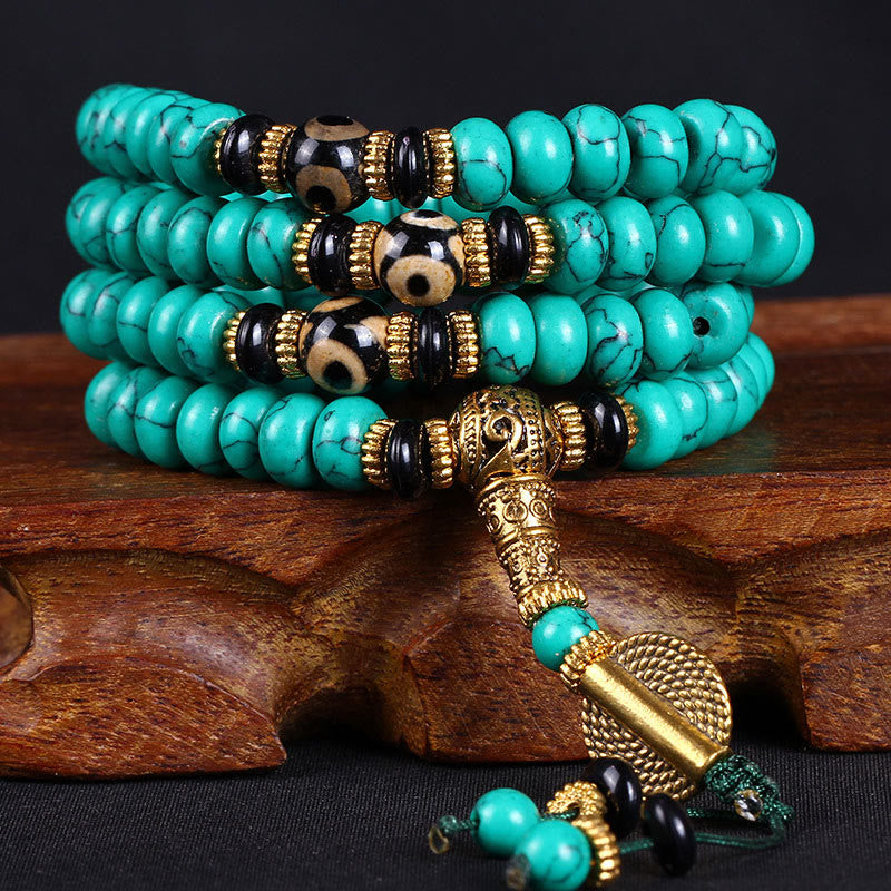 Buddha Stones Tibetan 108 Beads Turquoise Dzi Bead Wisdom Balance Mala - 10mm*108 - image 0