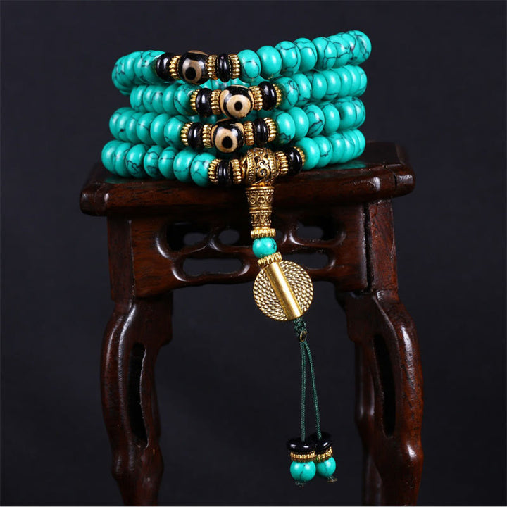 Buddha Stones Tibetan 108 Beads Turquoise Dzi Bead Wisdom Balance Mala - image 3