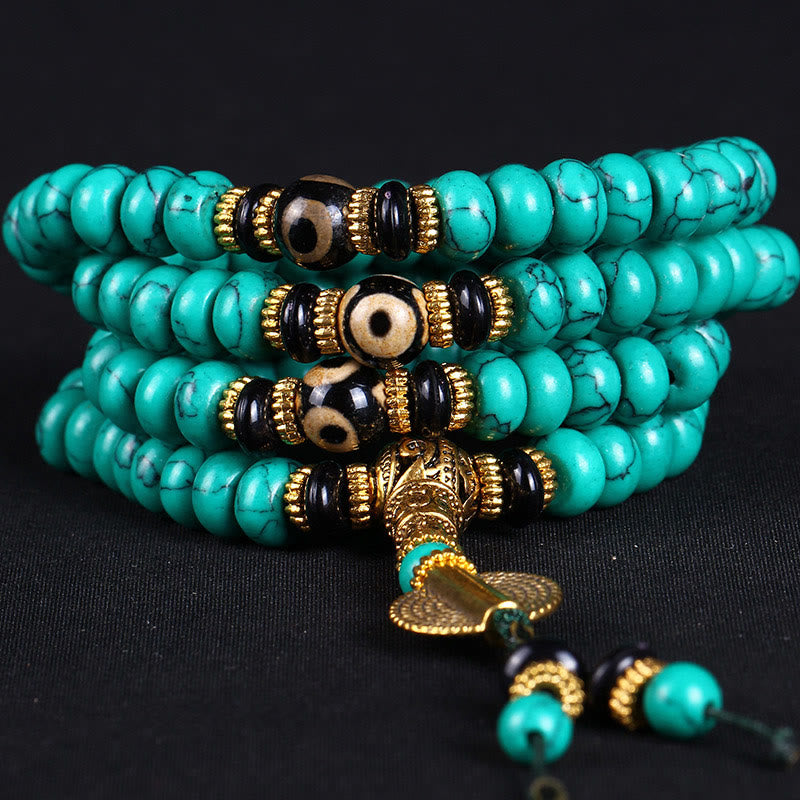 Buddha Stones Tibetan 108 Beads Turquoise Dzi Bead Wisdom Balance Mala - image 1