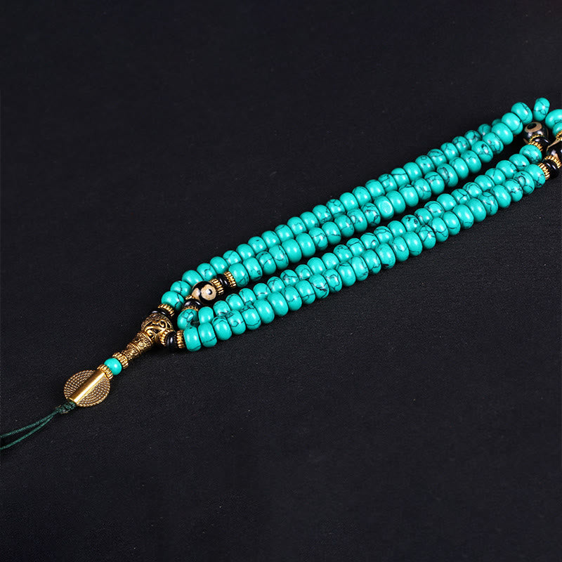 Buddha Stones Tibetan 108 Beads Turquoise Dzi Bead Wisdom Balance Mala - image 4