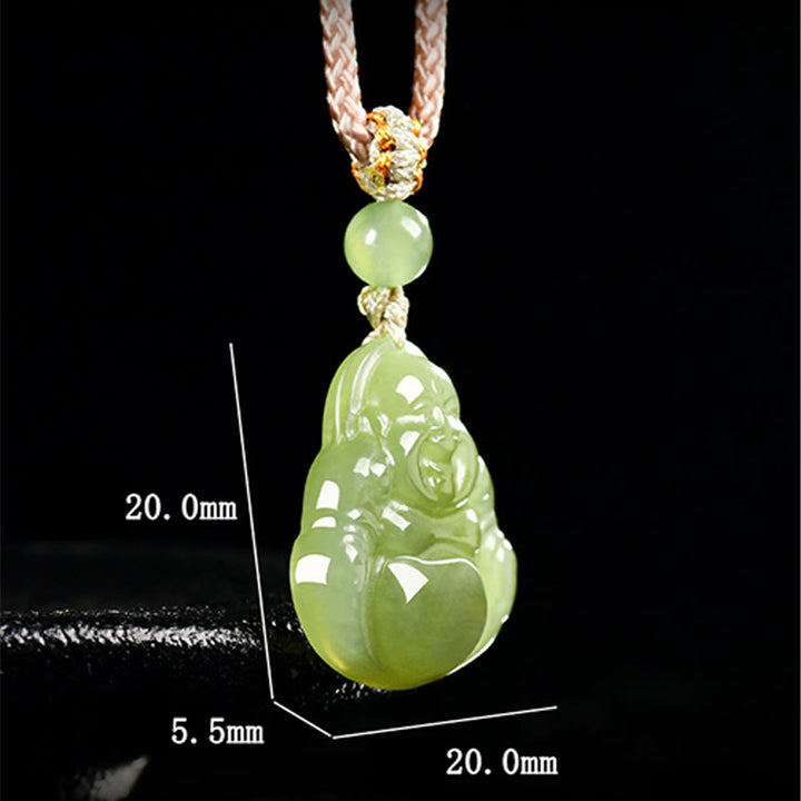 Buddha Stones Green Jade Laughing Buddha Prosperity Rope Necklace Pendant - image 7