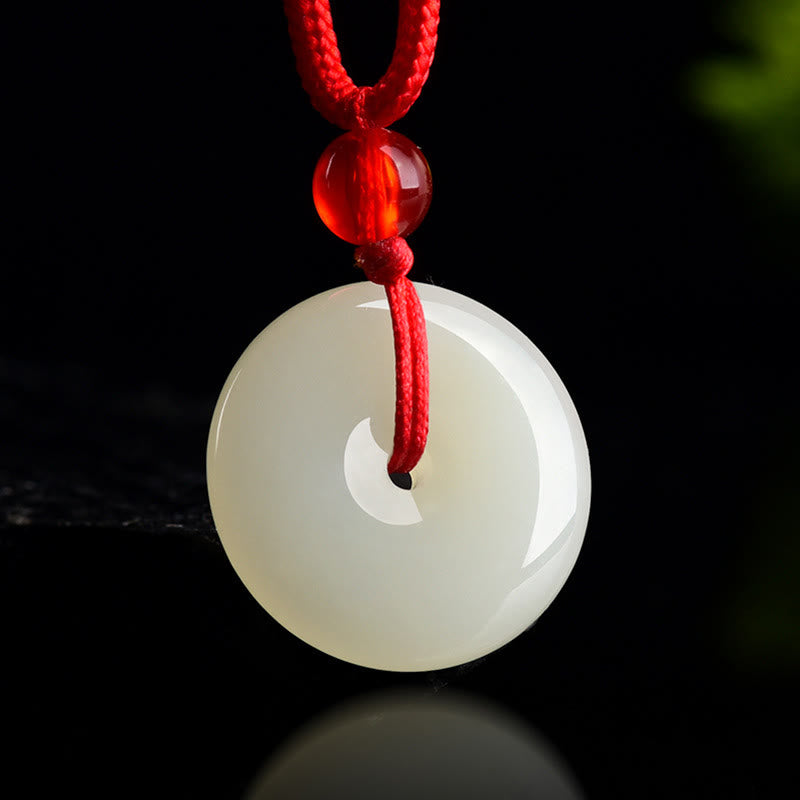 Buddha Stones Jade Peace Buckle Abundance Red Rope Necklace Pendant - image 1
