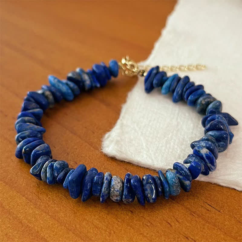Buddha Stones Natural Irregular Design Lapis Lazuli Lazurite Positive Bracelet - Lapis Lazuli(Wrist Circumference 15–16cm) - image 0