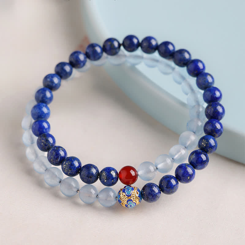 Buddha Stones Lapis Lazuli Aquamarine Red Agate Double Wrap Design Balance Bracelet - image 1