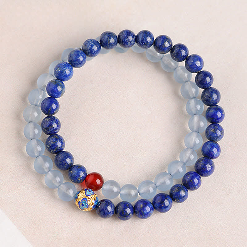 Buddha Stones Lapis Lazuli Aquamarine Red Agate Double Wrap Design Balance Bracelet - Lapis Lazuli(Wrist Circumference 14-15cm) - 6mm - image 0