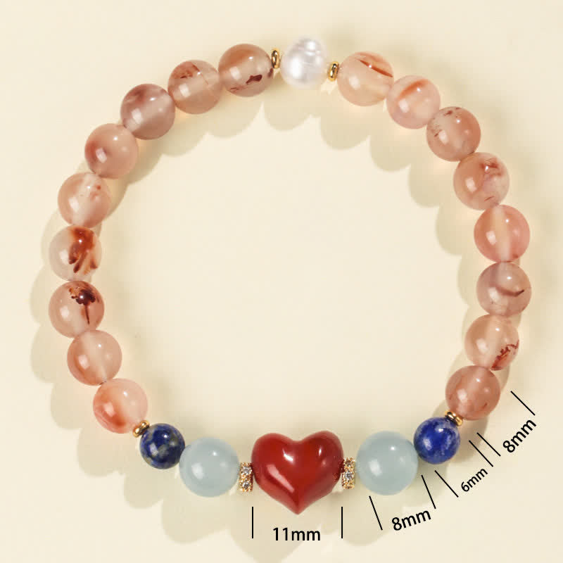 Buddha Stones Heart Design South Red Agate Lapis Lazuli Success Bracelet - image 1