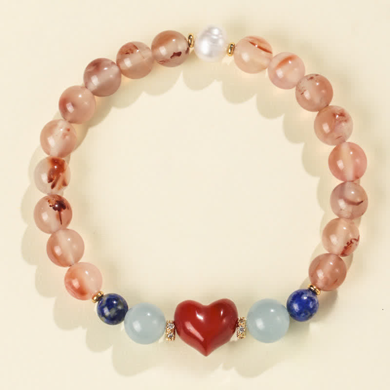 Buddha Stones Heart Design South Red Agate Lapis Lazuli Success Bracelet - South Red Agate(Wrist Circumference 15-16cm) - image 0