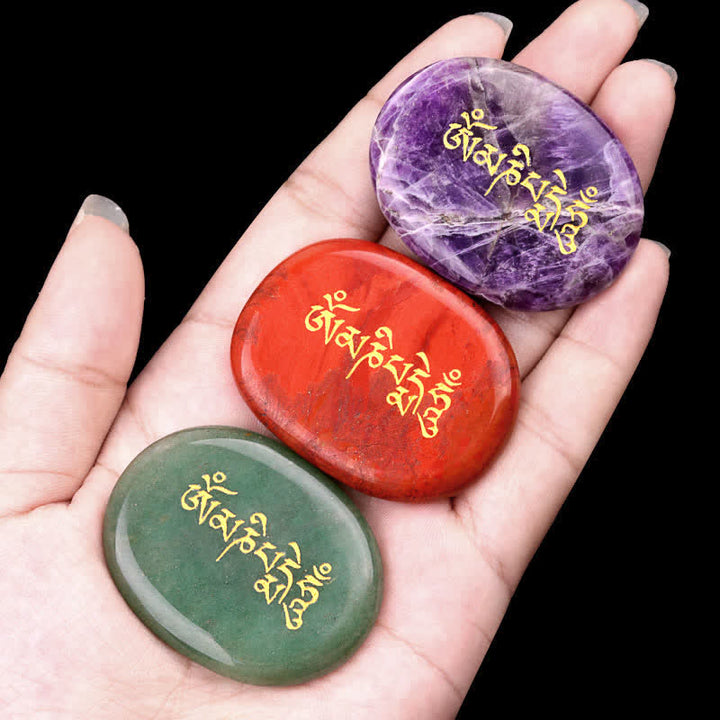 Buddha Stones Om Mani Padme Hum Amethyst Tiger Eye Palm Stone Crystal Decor 35*45mm - image 39