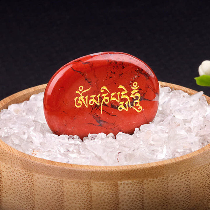 Buddha Stones Om Mani Padme Hum Amethyst Tiger Eye Palm Stone Crystal Decor 35*45mm - Natural Red Jasper(Color May Vary) 35*45mm - image 5