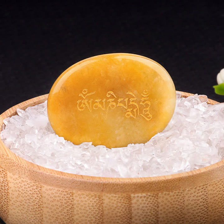 Buddha Stones Om Mani Padme Hum Amethyst Tiger Eye Palm Stone Crystal Decor 35*45mm - Natural Topaz(Color May Vary) 35*45mm - image 24