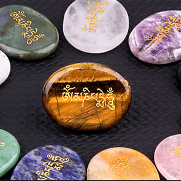 Buddha Stones Om Mani Padme Hum Amethyst Tiger Eye Palm Stone Crystal Decor 35*45mm - image 40