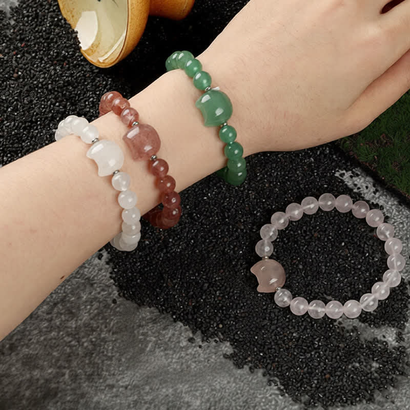 Buddha Stones Cute Cat Design Blue Lace Agate Clear Quartz  Beaded Bracelet - image 34