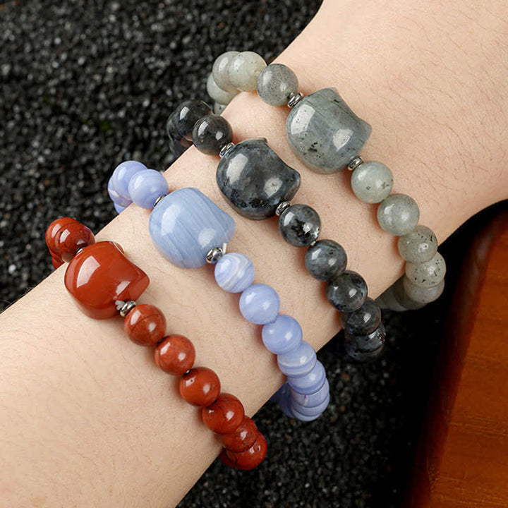 Buddha Stones Cute Cat Design Blue Lace Agate Clear Quartz  Beaded Bracelet - image 35