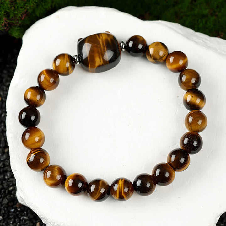 Buddha Stones Cute Cat Design Blue Lace Agate Clear Quartz  Beaded Bracelet - Tiger's Eye(Wrist Circumference 15–16cm) - image 31