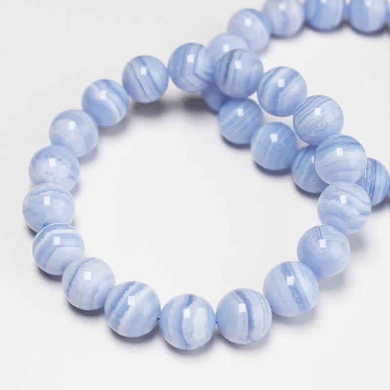 Buddha Stones Round Design Natural Blue Lace Agate Beaded Bracelet - image 1
