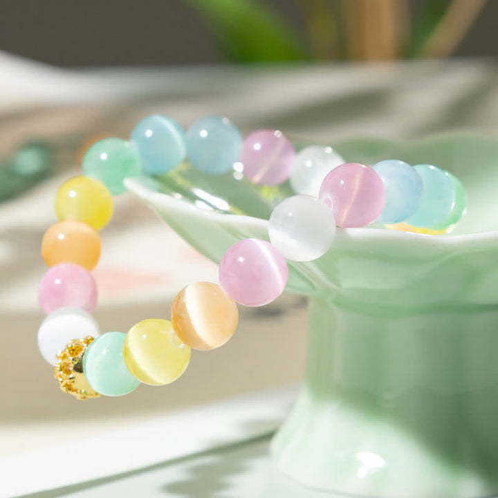 Buddha Stones Hollow Design Multicolor Cat's Eye Round Beads Positive Bracelet - image 1