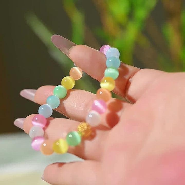Buddha Stones Hollow Design Multicolor Cat's Eye Round Beads Positive Bracelet - image 4