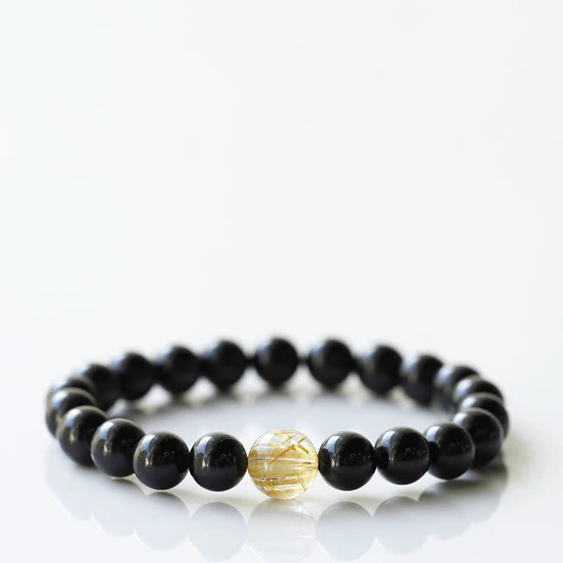 Buddha Stones Black Tourmaline Crystal Zodiac Animal Design Resilience Bracelet - Tiger(Wrist Circumference 15–16cm) - image 7