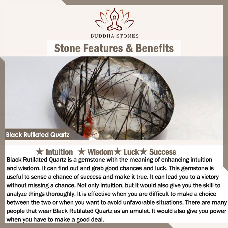 Buddha Stones White Cat's Eye Moonstone Black Rutilated Quartz Beads Abundance Bracelet - image 7