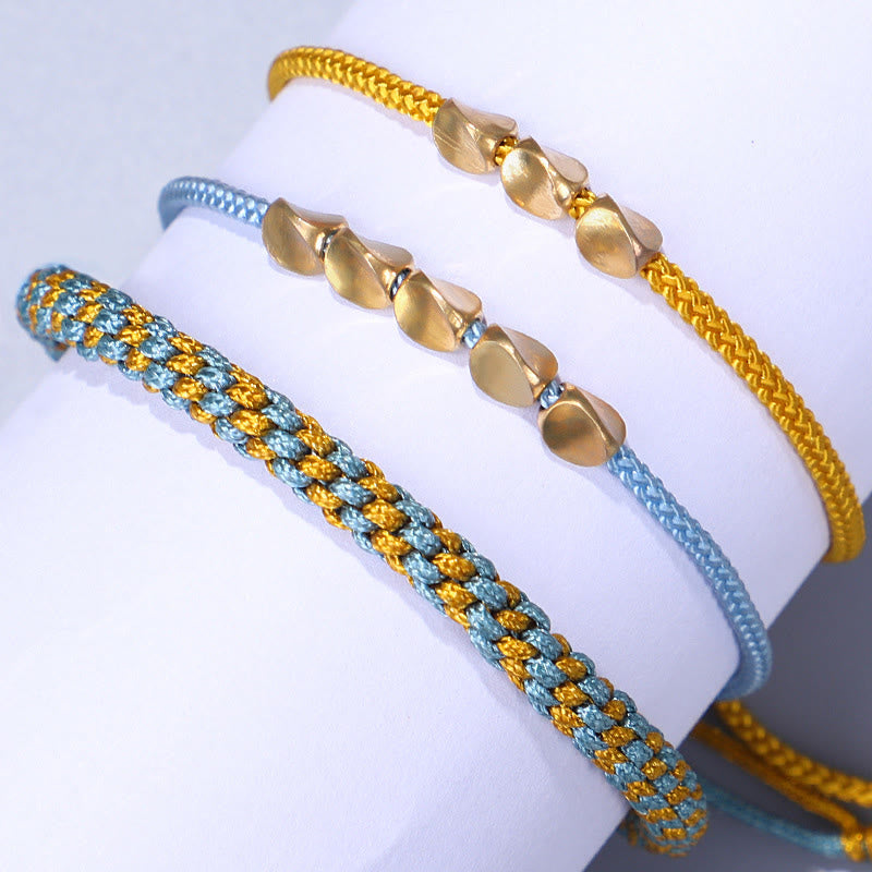 Buddha Stones 3Pcs Blue Yellow String Golden Copper Beads Healing Bracelet - image 11