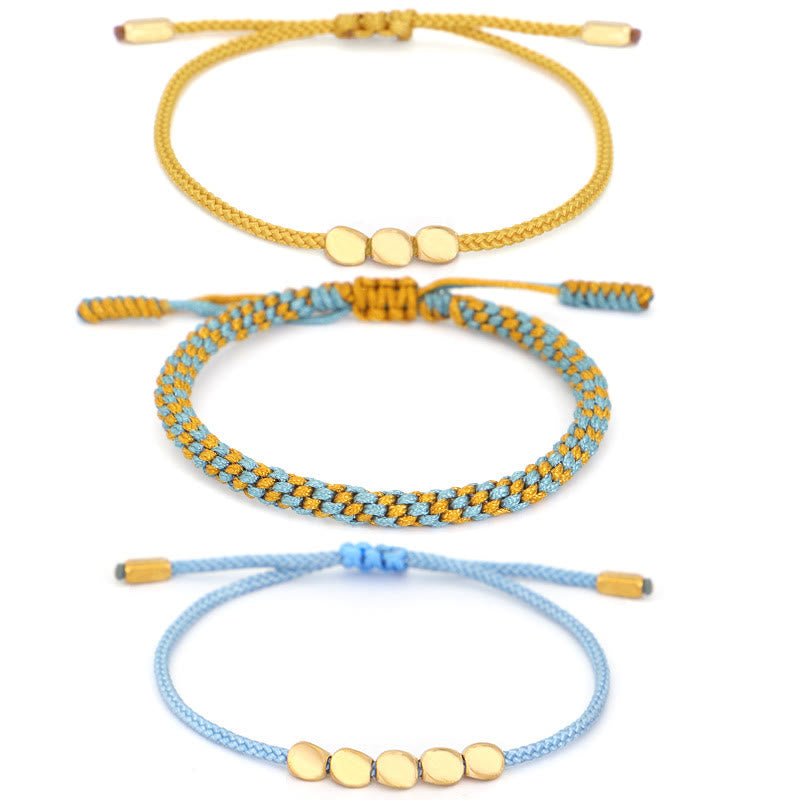 Buddha Stones 3Pcs Blue Yellow String Golden Copper Beads Healing Bracelet - image 12
