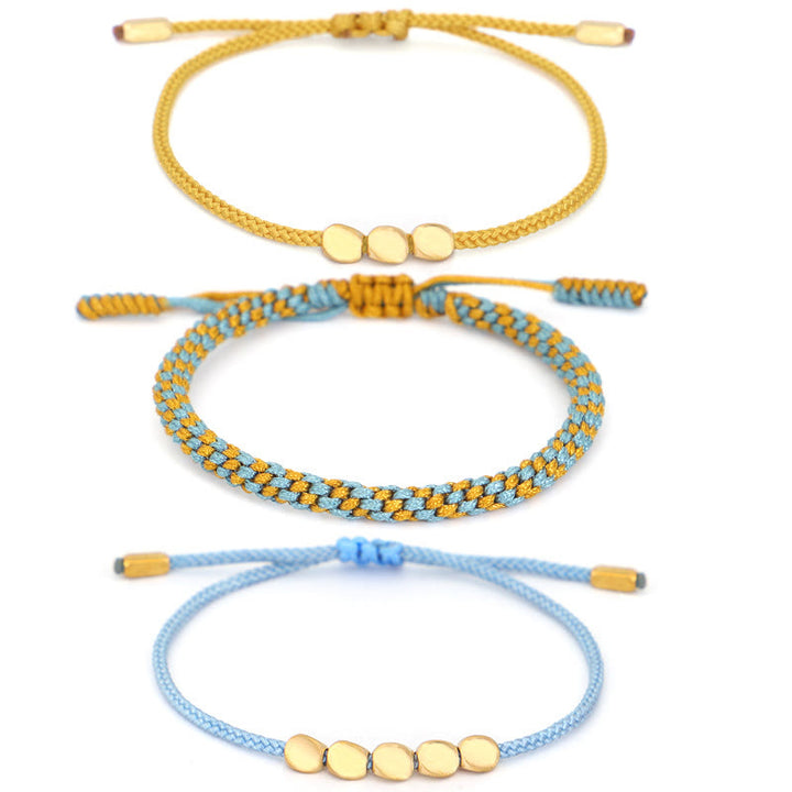 Buddha Stones 3Pcs Blue Yellow String Golden Copper Beads Healing Bracelet - image 12