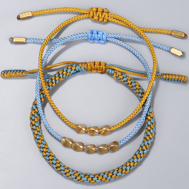 Buddha Stones 3Pcs Blue Yellow String Golden Copper Beads Healing Bracelet - image 9