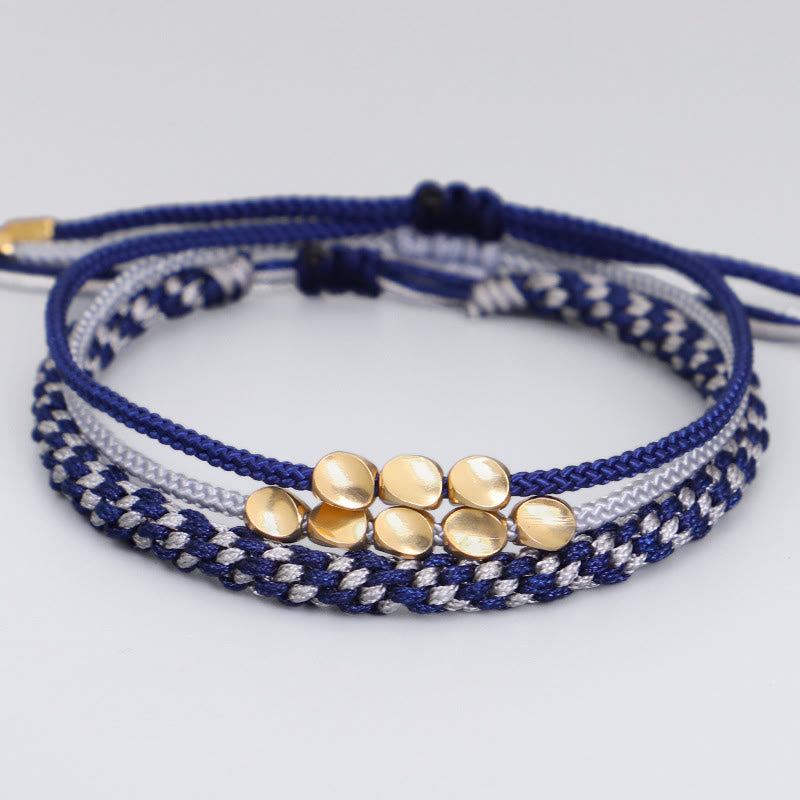Buddha Stones 3Pcs Blue Gray String Golden Copper Beads Self Care Bracelet - String(Wrist Circumference:16-26cm) - image 0