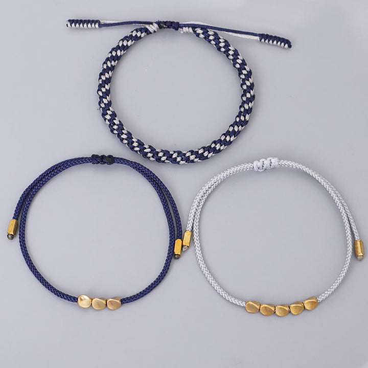 Buddha Stones 3Pcs Blue Gray String Golden Copper Beads Self Care Bracelet - image 9