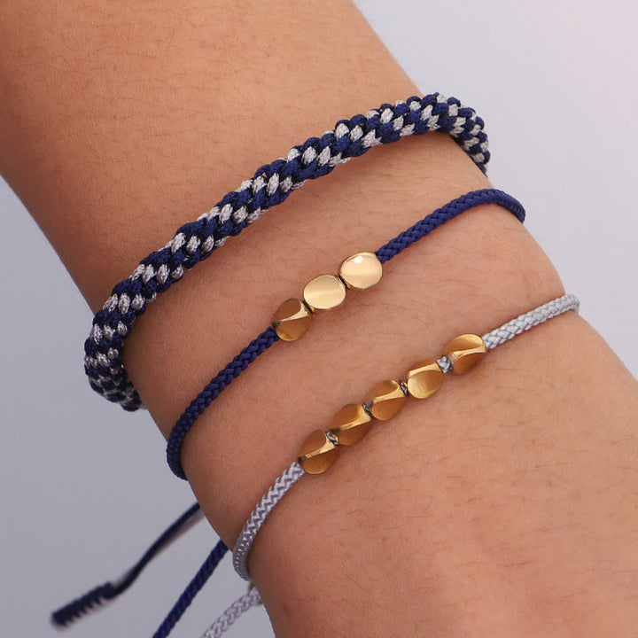 Buddha Stones 3Pcs Blue Gray String Golden Copper Beads Self Care Bracelet - image 8