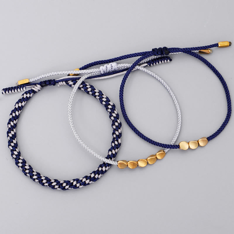 Buddha Stones 3Pcs Blue Gray String Golden Copper Beads Self Care Bracelet - image 1
