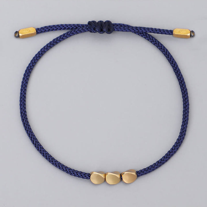 Buddha Stones 3Pcs Blue Gray String Golden Copper Beads Self Care Bracelet - image 2
