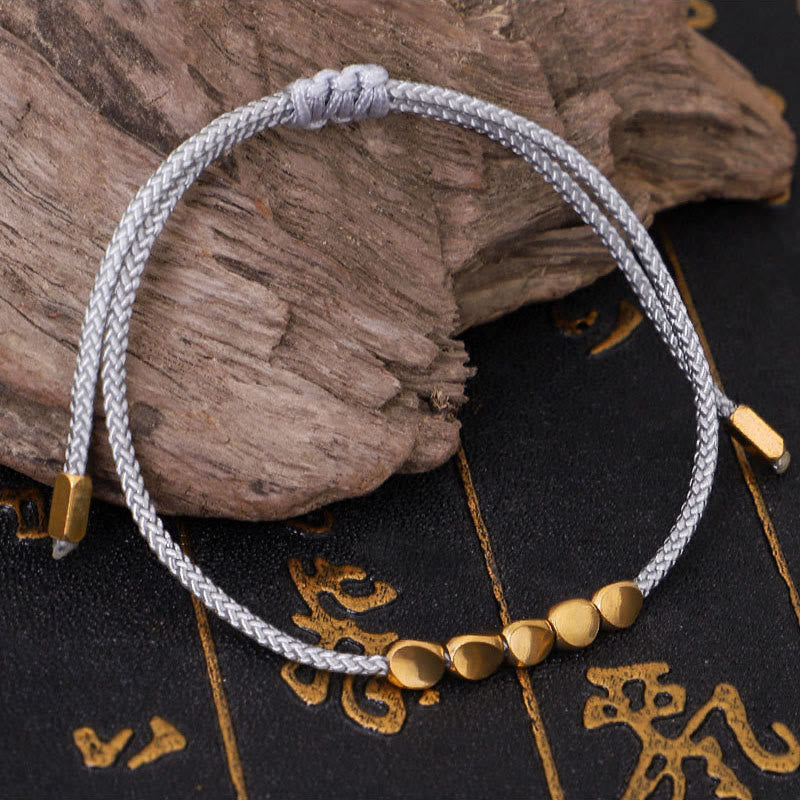 Buddha Stones 3Pcs Blue Gray String Golden Copper Beads Self Care Bracelet - image 3