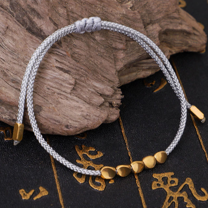 Buddha Stones 3Pcs Blue Gray String Golden Copper Beads Self Care Bracelet - image 3
