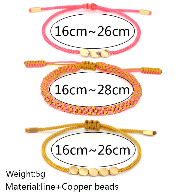 Buddha Stones 3Pcs Pink Yellow String Golden Copper Beads Wealth Bracelet - image 4